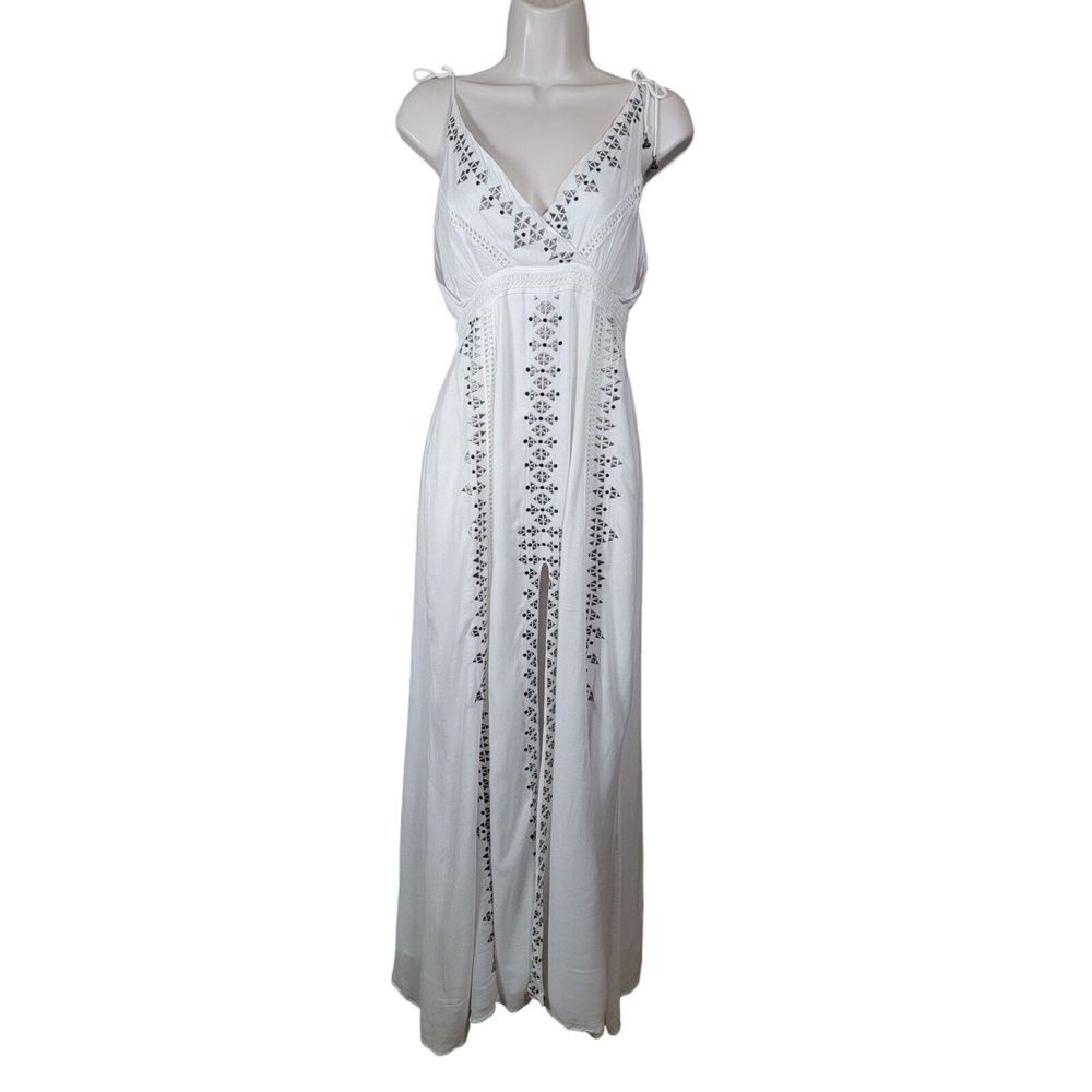 The Jetset Diaries‎ Revolve Size Small White Maxi Dress Embroidered Ties